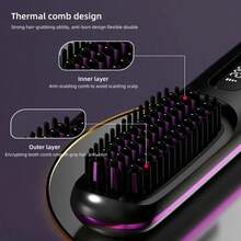 Cordless Hair Straightener Brush, Rechargeable Hot Comb Hair Straightener With 3 Temp Settings, Anti-Scald Portable Hair Straightening Brush With Negative Ions For Home Travel - màu đen - Xem 8