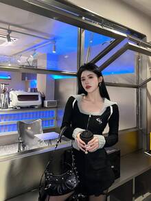 Women's Shoulder Bag, Crossbody Style, Rivet Detail, Comes With Wallet! NO MIRROR! - Negro - Ver 2