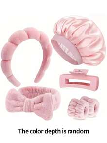 6pcs Satin & Microfiber Headband Set | Soft Skincare Headbands With Bow And Claw Clips, Maillard Dyed Wide Sleep Headbands, Unisex - Multicolor - View 13