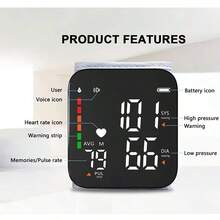 Wrist Blood Pressure Monitor With LED Large Display, One-Button Operation, Blood Pressure Measurement - Multicolor - View 7