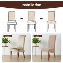 High Elasticity Detachable 6-Piece Chair Cover, Universal Type Suitable For Restaurant Kitchen Hotel Dining Chair Protection Cover - Paquete de 6 caqui - Ver 5