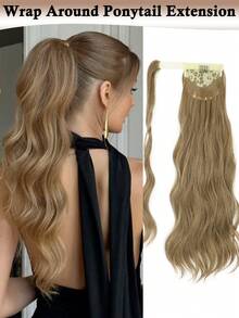 22 Inch Long Wavy Curly Wrap Around Ponytail Hair Extensions, Heat Resistant Synthetic Hairpiece For Women - Multicolor - View 13