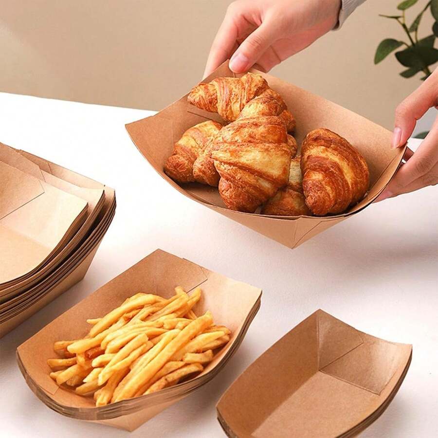 200 Pack 3 Lb Paper Food Boats, Disposable Brown Food Trays, Kraft Paper Boats For Serving Food, Paper Nacho Trays For Hot Dog, Fries, Popcorn Sauce, BBQ, Picnic, Party, Wedding, Christmas - Default - View 1