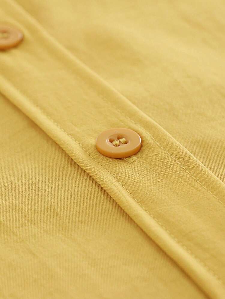 极简翻领长袖宽松女式衬衫外套，采用衬衫领和不对称下摆设计 - 黃色 - 查看 4