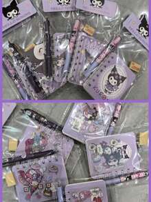 Sanrio New Cartoon Spiral Notebook Set (1pc KLM/MLD/YGG/A7 Spiral Notebook + 1pc Ballpoint Pen + 1pc Eraser + 2pcs Stickers), Elementary School Supplies, Student Rewards, Gift Items (Notebook Pattern Is Random, Eraser May Have Minor Blemishes Or Dirt, Which Is Normal) - Multicolor - View 8