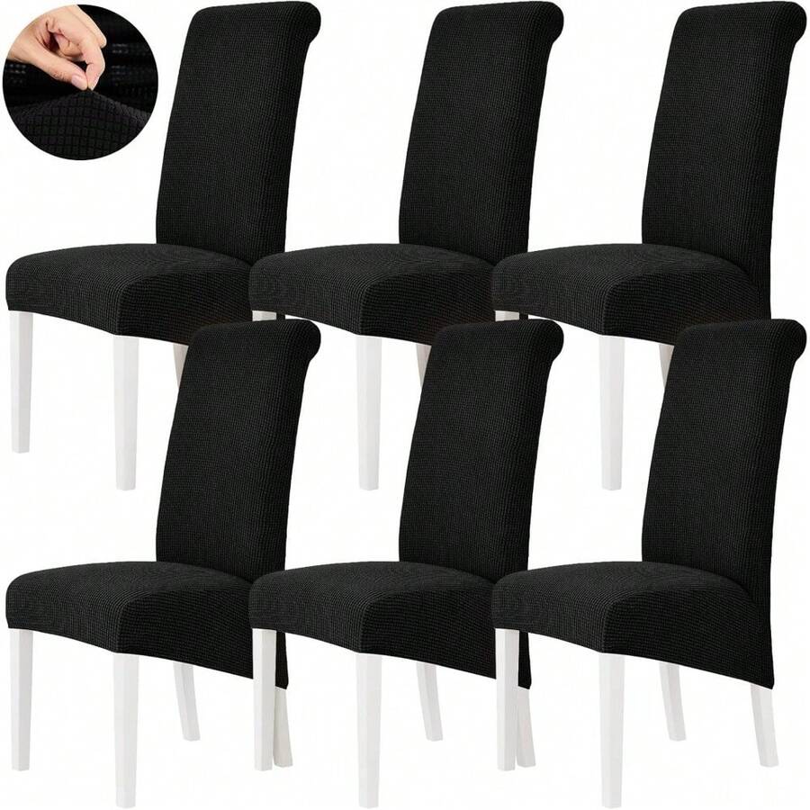 High Elasticity Detachable 6-Piece Chair Cover, Universal Type Suitable For Restaurant Kitchen Hotel Dining Chair Protection Cover - Paquete de 6 negro - Ver 1