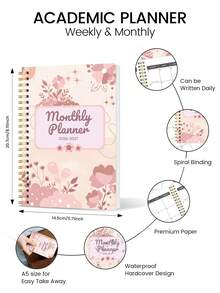 BUBU 2026-2027 年月度计划本，A5 螺旋装订，包含月度/周计划笔记本、日历、笔记栏、待办事项清单，办公用品，学习用品，2026 年新年礼物 - 彩色 - 查看 6