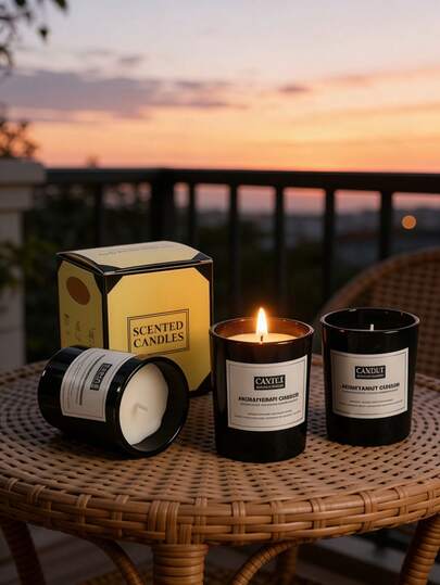 1pc Pure Beeswax & Soy Wax Scented Candle - Single Jar, Single Wick, Smokeless, Matte Black Glass Cup, With Gift Box - Ideal Gift For Graduation Ceremony