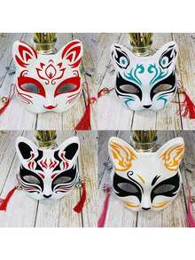 女士手绘塑料半脸狐狸面具，饰有铃铛，时尚个性性感风格，适合年轻女士参加晚会、舞会、庙会和服装表演。 - 彩色 - 查看 10