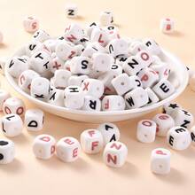 20-78 piezas de cuentas de silicona del alfabeto A-Z de 12 mm, cuentas con agujero recto para manualidades DIY, joyería y accesorios festivos - Blanco - Ver 7