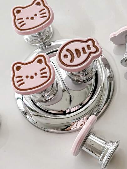 Söt katt- och fiskdesign för toalettspolningsknapp, nagelkonstsalong, ingen borrinstallation, kreativt tecknat långt toaletthandtag