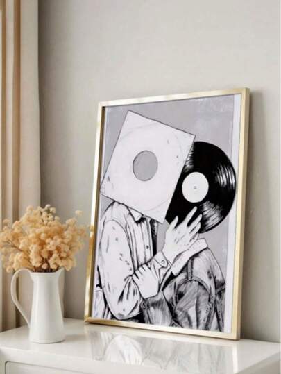 Obra de arte en lienzo de disco de vinilo en blanco y negro sin marco, estilo moderno, tema de amor, póster en lienzo para decoración de baño, dormitorio, sala de estar, cocina, oficina - regalo perfecto para amigos, familia, San Valentín, inauguración de la casa