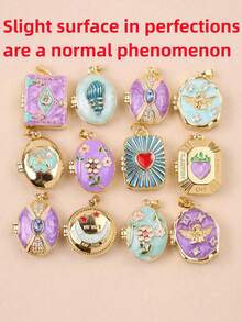 复古浪漫金色不对称框架项链，彩色树脂心形贝壳项链，优雅多层女士首饰，照片吊坠项链（不含包装盒） - 彩色 - 查看 5