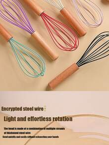 Popular Kitchen Handheld Wooden Handle Egg Beater, Home Baking Cream Mixing Tool, Liquid Mixing Stick - Multicolor - View 2