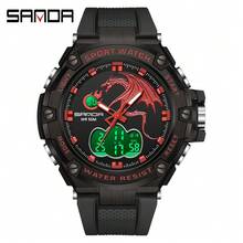 SANDA. SANDA 耐用电子手表,运动数字手表,双显示屏,闹钟,夜光,防震,适合户外运动,双时区显示,探险计时器,运动风格腕表,现代数字显示手表,多功能手表,健身爱好者,男士日常时尚配饰,精美礼品 - 3171 - 查看 13