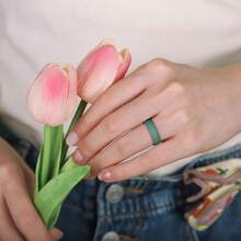 Egro Diseño ergonómico de arco interior anillos de silico para mujer con medias tallas alianza de boda de silico para mujer 5 5 mm de ancho y 2 mm de grosor - A3NegroVerdeAzulNubladoBeigeCremaBlanco - Ver 4