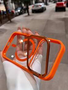 Luxury Orange Magnetic Wireless Charging Phone Case, Compatible With IPhone 17 Pro Max, Air 16, 15, 14, 13, 12 Pro Max Plus, Metal Lens, Independent Lens Cover, Acrylic Backplate, Shock-Proof Clear Protective Case - Grey - View 9