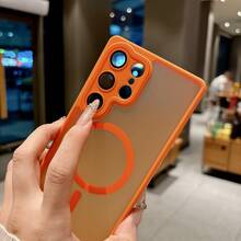 Luxury Matte Semi-Transparent Magnetic Phone Case For Samsung S25FE/S25/S25 Ultra/A17/A16/A36/A56/A26/S26/S26 Plus/S26 Ultra - Compatible With MagSafe Protective Case - Orange - View 5