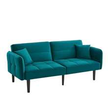 2-In-1 Adjustable Sofa Bed – Two-Seater With Velvet Upholstery, Foldable Armrests & Sleeping Function, Ideal For Small Spaces - Green - View 6