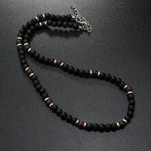 1pc Trending Handmade Beaded Black Glass Bead Necklace For Men, Fashionable Minimalist Men's Necklace, Unique Men's Beaded Necklace