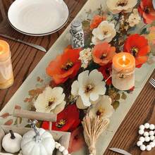 1pc French-Style Red-Orange Floral Table Runner - Elegant Bloom Accent For Dining Tables, Weddings, Parties - Realistic Flower Design, Durable Decor For /Outdoor French Country Table Setting - Multicolor - View 9