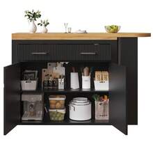 Extendable Bar Table With Storage (137-215*39*102.3 Cm), Modern And Mobile Bar Table, Telescopic Bar Table With One Drawer And Two Shelves, Bistro/Kitchen Island Style High Table, Black - Black + Medium Density Fiberboard - View 9