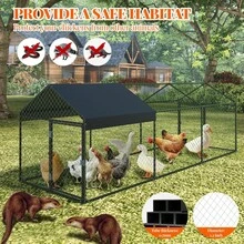 Corral de Aves Metálico Grande 120*40*40 pulgadas, Corral Portátil para Gallinas Conejos y Patos con Cubierta Impermeable y Anti-UV, Ideal para Patio Exterior (Color Negro) - Negro - Ver 5