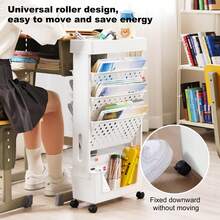 AYYDS 5-Tier Mobile Book Cart, Small Children's Bookshelf With Wheels, Craft Cart, Narrow Bookshelf, White Children's Bookshelf For Living Room, Children's Room, Office - White - View 9