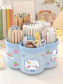 360° Rotating Cute Pen Holder, Large Capacity Multi-Function Desktop Stationery Organizer Box, Polished PVC Material, Embedded Installation, Lightweight & Portable, Can Be Used As Pencil Case, Pen Cup, Cute Pencil Box, Desktop Organizer, Marker Pen Holder, Back To School Essential, Storage Box, Cosmetic Organizer, Gift, Makeup Brush Holder