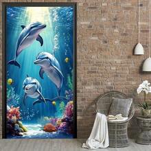 2D Flat Banner 1pc, 2D Door Banner, 1 Piece Dolphin Ocean Scene Door Banner - Vibrant Underwater Wall Art Featuring Leaping Dolphins, Coral Reefs And Fish, Easy To Install Polyester, For Indoor And Outdoor Parties And Home Decor, Ocean Theme Decoration, 2D Flat Zql - 1PCS - View 2