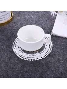 1pc/4pcs Set Floral Design Placemats, Floral Embroidered Polyester Coasters, Round Knitted Fabric Coasters, Heat Resistant & Anti-Slip, Suitable For Dining Table, Restaurant Decor And Home Decoration - Beige - View 6