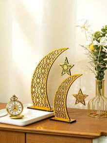 1 pieza Adorno de escritorio de madera de 12x11 pulgadas con luna y estrellas 3D, obra de arte hecha a mano, accesorio de fotografía, decoración de mesa de tono dorado creativo, decoración para Eid Al-Fitr, suministros para fiestas del festival islámico, accesorios del Ramadán de Oriente Medio, adecuado para cumpleaños, decoración del hogar para fiestas, todo el año, decoraciones para fiestas interiores/exteriores, decoración de habitaciones, decoración del hogar, versatilidad estacional, decoraciones para fiestas interiores/exteriores - Multicolor - Ver 6