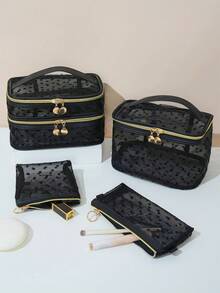 迷你毛绒心形网眼米色零钱包，口红收纳袋，粉色家居卧室书桌装饰旅行用品，婚礼家居装饰，生日，蘑菇新年配饰礼品