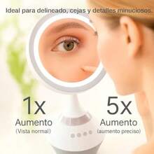 COMERLIV Espejo  con Luz LED Aumento 5X y Bocina Bluetooth - Vanity Mirror Redondo Recargable con Carga USB y Luz Blanca Doble Anillo para Tocador o Baño Portátil y Elegante Color Blanco - Blanco - Ver 7