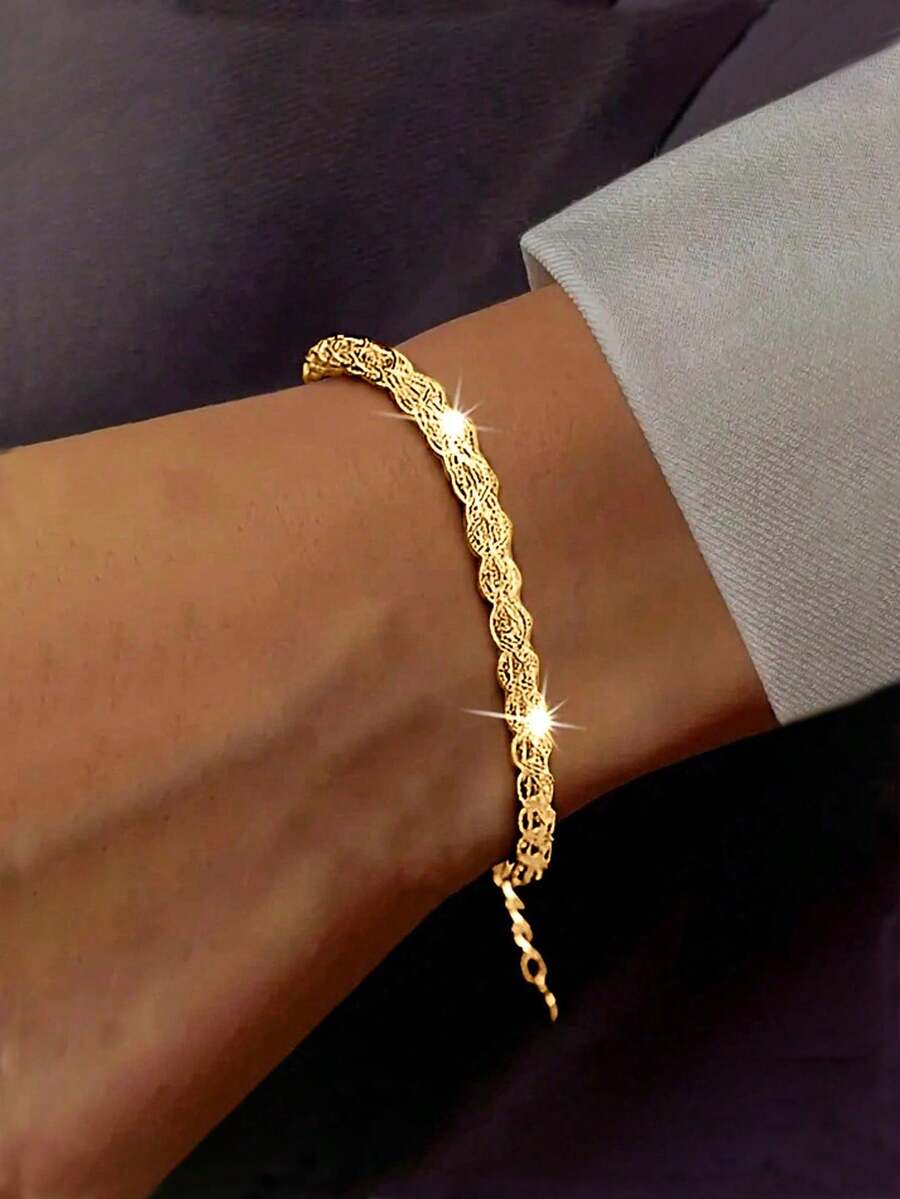 1pc 925 Sterling Silver Phoenix Tail Chain Bracelet, Minimalist & Fashionable, Suitable For Women's Daily Wear, Valentine's Day Gift - Gold - View 1