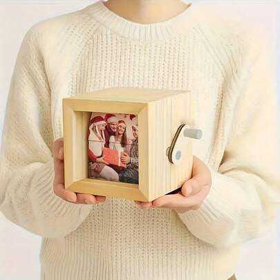 1个旋转相框 - 可容纳8张照片，复古棕色木质设计，适合周年纪念/婚礼、情人节礼物、圣诞节纪念品、新年特别场合礼物、复古装饰、温馨冬季礼物