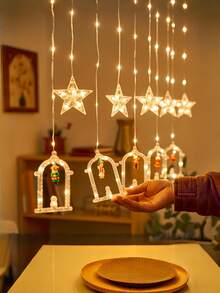 灯饰、窗帘灯、USB供电LED串灯、新月形窗帘灯、月光城堡窗帘灯，营造温馨浪漫的家居氛围，节日装饰。8种灯光模式，适用于圣诞节、室内照明和节日装饰。 - 橘色 - 查看 7