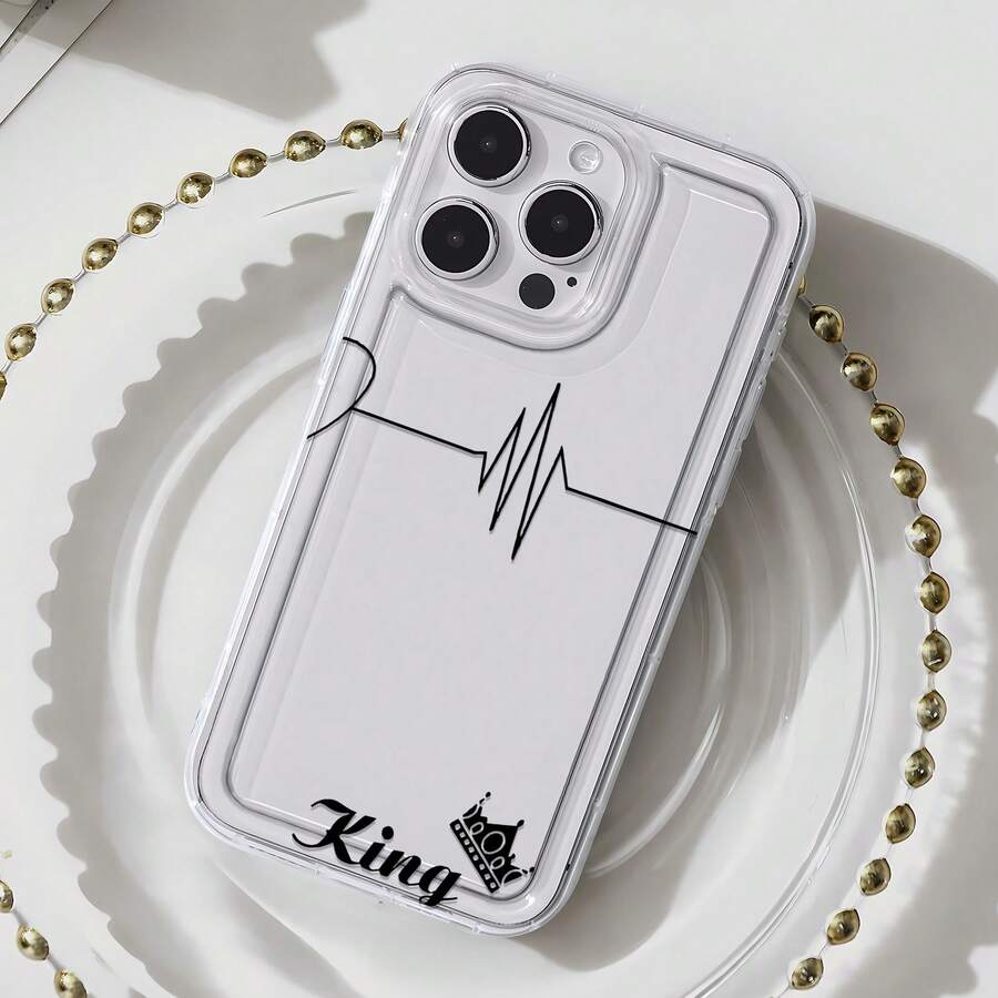 Funda King Heartbeat Crown Element, compatible con iPhone 16, 15, 14 Pro Max, 13, 12, 11, XR y XS Plus. Fabricada en silicona TPU, ofrece protección contra golpes y caídas, además de una excelente sensación al tacto. Es el regalo perfecto para familiares, amigos y seres queridos. - transparente - Ver 1