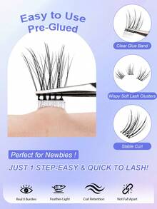 80Pcs C Curl Self Adhesive Individual Cluster Lashes 8-16mm DIY Lash Extension No Glue No Remover Needed Press On Segmented Cluster Lashes Natural Long Eyelashes Extension - 黑色 - 查看 3
