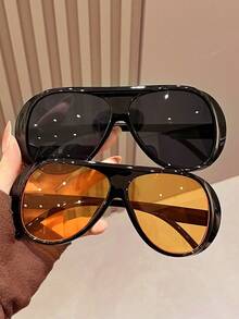 2pcs Plastic Geometric Minimalist Stylish Glasses, Basic New Fashion Glasses For Women, Suitable For Camping, Daily Life, Beach Party, Street Photography, Holiday Outfit, Festival Gift, Weekend Attire, Party Accessory - 彩色 - 查看 15