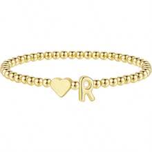 M MOOHAM Pulsera con inicial de corazón para mujer delicadas pulseras de abalorio doradas para mujer joyería de corazón persolizada con letras A-Z - R - Ver 1