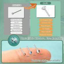 THURAZ 60-120pcs Stainless Steel Nose Studs Rings Piercing Pin Body Jewelry 20G-22G 1.5mm 2mm 2.5mm - C60circonitasblancas60circonitascoloridas15mm2mm25mm40unidadescadauna - Ver 4