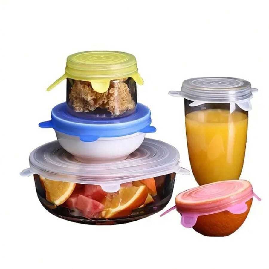6 bucăți de capace elastice din silicon, capace reutilizabile pentru boluri de depozitare a alimentelor, capac din silicon, pentru utilizare în mașina de spălat vase și frigider, articole de bucătărie
