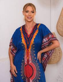 KAFTAN LONG SILK DRESS - 藍色 - 查看 3