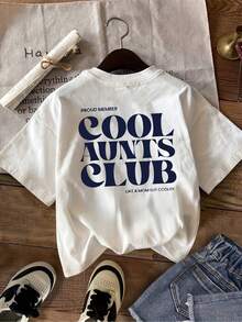 Cool Auntie Club Women's T-Shirt With Element Print On Front And Back, Pure Cotton, Soft, Fitted, Round Neck, For Spring/Summer - 白色 - 查看 6