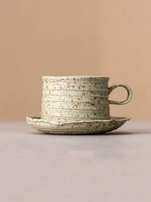 1 Set European Retro Ins Style Coffee Cup & Saucer Set, Creative Personalized Afternoon Tea Ceramic Mug, High-End Latte Mug, Unisex Office Espresso Coffee Cup