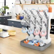 12-Slot Vertical Bottle Drying Rack, Detachable & Easy To Install, Desktop Cup Drying Rack, Bottle & Nipple Drying Rack, Kitchen Cup Organizer, Essential For Breastfeeding Families - Multicolor - View 5