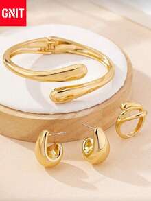 GNIT 镀金夸张首饰套装：水滴耳环、叠戴戒指、开口手镯，优雅时尚，适合日常佩戴、派对首饰、情人节礼物、母亲节礼物、DIY配件、节日礼物、毕业首饰、女士晚礼服配饰 - 水滴 - 查看 11