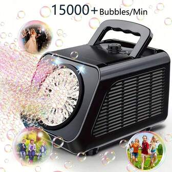 1 Set de máquina de burbujas portátil para niños, uso en escenarios, funciona con 6 pilas AA de 1.5V, produce una gran cantidad de burbujas, adecuado para festivales, fiestas, uso al aire libre (líquido de burbujas y pilas no incluidos)