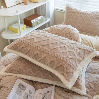 2 piezas Fundas de almohada reversibles con patrón de jacquard de tafetán de poliéster, diseño lindo y minimalista, gruesas y cálidas, lavables para todas las estaciones, adecuadas para hotel, dormitorio, sala de estar, fundas de almohada decorativa